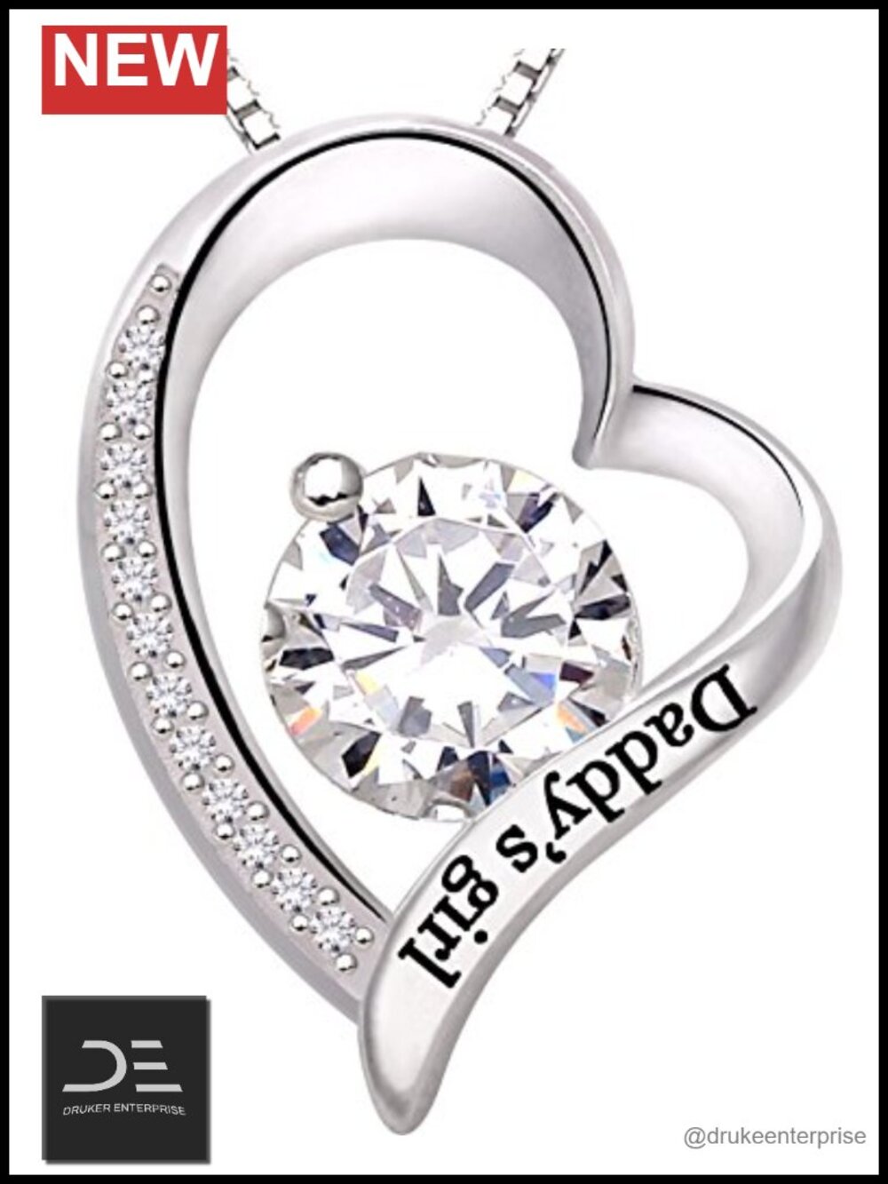 Sterling Silver Father Daughter Heart Cubic Zirconia Pendant Necklace